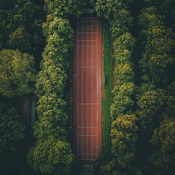 Aerial view of a quiet running track surrounded by trees - Image 3