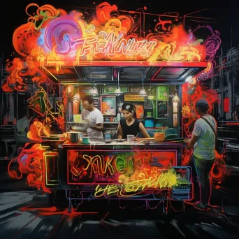 Graffiti-style painting of a street food vendor in Bangkok - Image 1