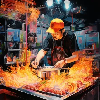 Graffiti-style painting of a street food vendor in Bangkok - Image 4