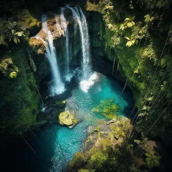 Aerial view of a majestic waterfall cascading into a turquoise pool - Image 1