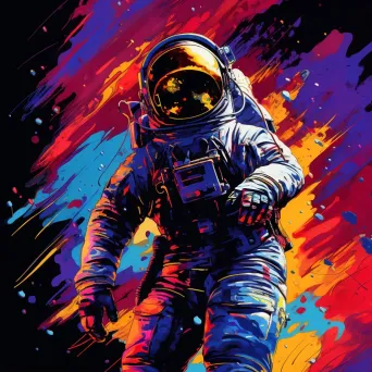 Pop art depiction of a lost astronaut drifting in a vibrant psychedelic nebula - Image 2