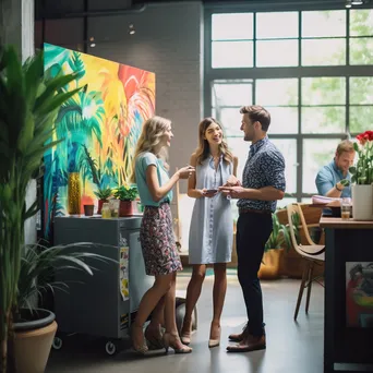 Colleagues gathering around a coffee cart in an amiable office environment - Image 3