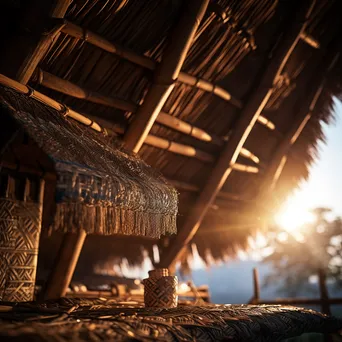 Close-up of a thatched roof showing weaving details - Image 1