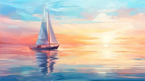 Pastel low poly sailboat floating in ocean at sunset, Impressionism inspired - Image 2