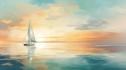 Pastel low poly sailboat floating in ocean at sunset, Impressionism inspired - Image 4