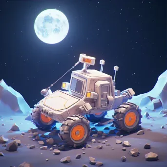 Moon rover in low poly style exploring lunar surface under starry skies - Image 3