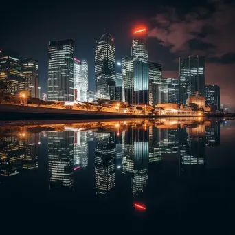 Symmetrical urban skyline reflection in river - Image 2