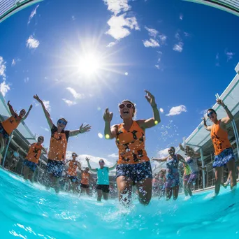 Participants participating in an aqua aerobics class in a sunny pool setting. - Image 3