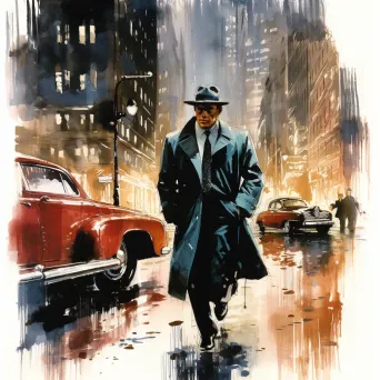 1940s comic scene of a detective in a rainy city infused with film noir elements - Image 3