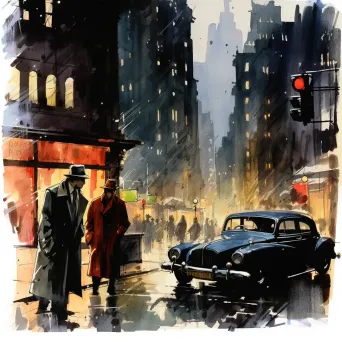 1940s comic scene of a detective in a rainy city infused with film noir elements - Image 4