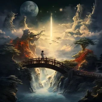 Japanese Myth of Creation Scene on a Celestial Bridge