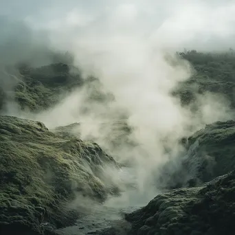 Misty geothermal springs shrouded in steam creating an ethereal effect. - Image 4