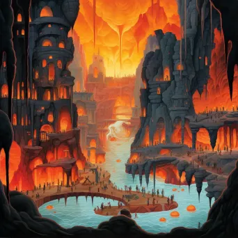 Majestic ancient underworld city with lava rivers and obsidian structures - Image 2