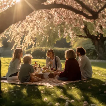 Family picnic beneath cherry blossom trees - Image 4