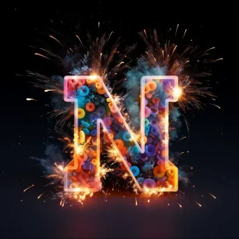 Brightly colored low poly typography portraying pyrotechnic elements and fireworks - Image 1