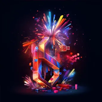 Brightly colored low poly typography portraying pyrotechnic elements and fireworks - Image 4