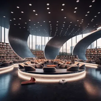 Cinematic modern library interior with reading pods - Image 1