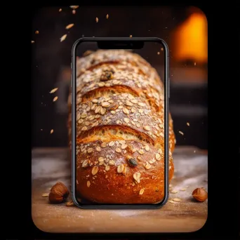 Freshly baked bread with seeds and steam, shot on Samsung Galaxy S20 Ultra - Image 1