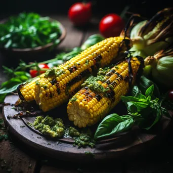 Close-up of grilled corn on the cob with herb butter - Image 1