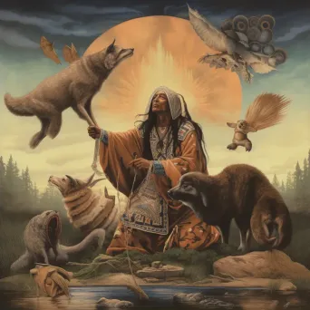 Artistic representation of Great Spirit creating world with animals and plants - Image 2