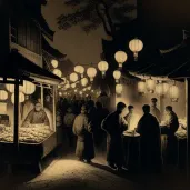 Bustling night market in an Asian city with lanterns - Image 2