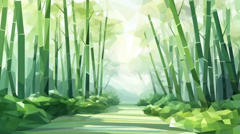 Polygonal depiction of a bamboo forest pathway - Image 1