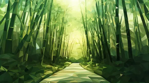 Polygonal depiction of a bamboo forest pathway - Image 2