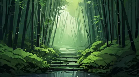 Polygonal depiction of a bamboo forest pathway - Image 3