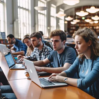 College students studying cloud computing in a library. - Image 1