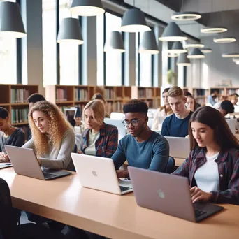 College students studying cloud computing in a library. - Image 3