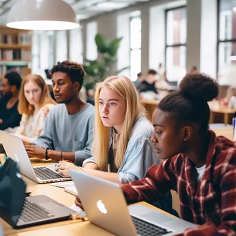 College students studying cloud computing in a library. - Image 4