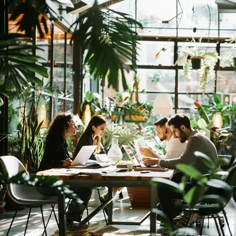 Team members discussing projects in a modern open office environment - Image 3