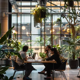 Team members discussing projects in a modern open office environment - Image 4