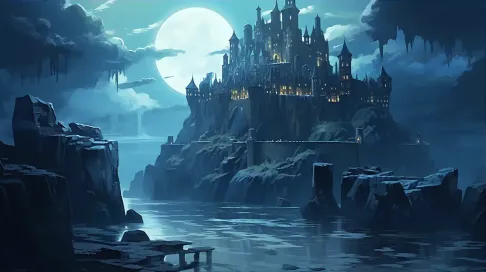 A fantastical, low poly castle under a silver moon - Image 3