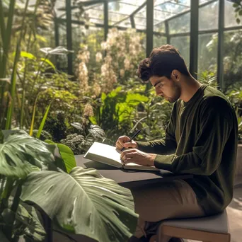 Student studying outside with a smartphone and notebook. - Image 3