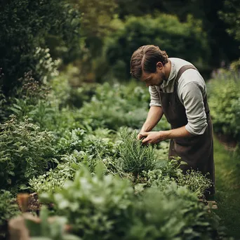 Gardener Tending to Herb Patch