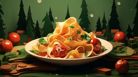 Satisfying pasta dish in low poly style with vibrant tomato sauce - Image 1