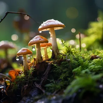 Rain-soaked mushrooms in a green forest - Image 1