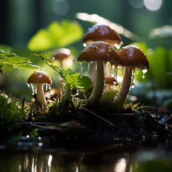 Rain-soaked mushrooms in a green forest - Image 2