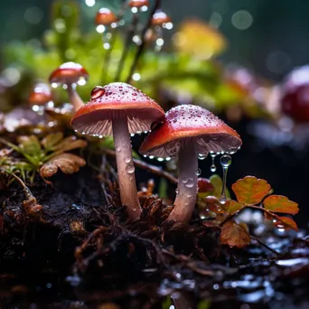 Rain-soaked mushrooms in a green forest - Image 3