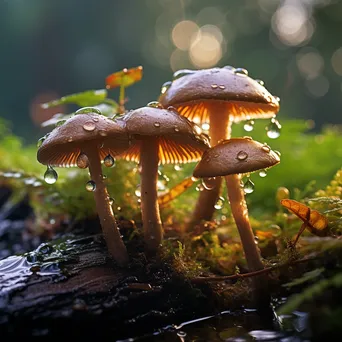 Rain-Soaked Mushrooms in Lush Greenery