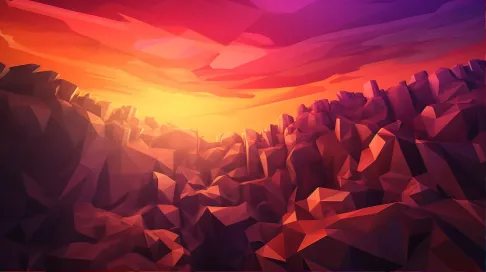 Sunset over the Great Wall of China in a low poly Cubist style - Image 1