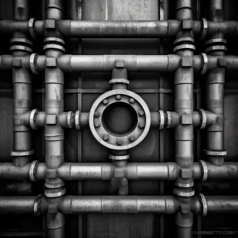 Industrial metal pipes forming geometric pattern in monochromatic tones - Image 2