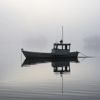 Solitary boat in a foggy harbor - Image 2