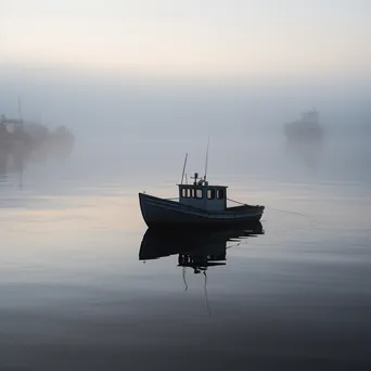 Solitary boat in a foggy harbor - Image 3