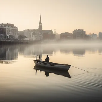 Boat in Foggy Harbor