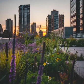 Vibrant urban rooftop garden with native plants and bees - Image 2