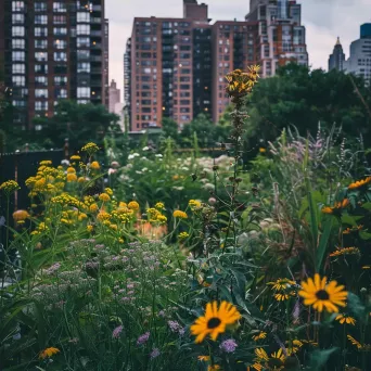 Vibrant urban rooftop garden with native plants and bees - Image 4