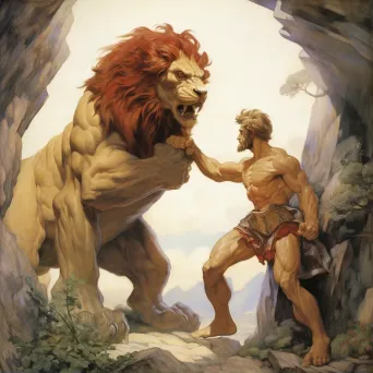 Image of Hercules battling Nemean lion under sunlight - Image 1