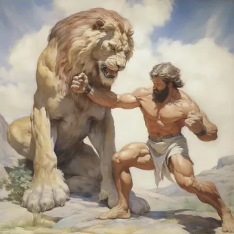 Image of Hercules battling Nemean lion under sunlight - Image 3